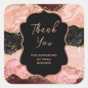 Sticker Carré Séquins noirs et roses Agate Business Merci