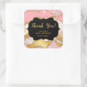 Sticker Carré Séquins or et rose Agate Anniversaire Merci (Sac)