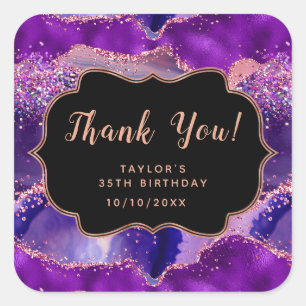 Sticker Carré Séquins rose pourpre foncé Agate Anniversaire Merc