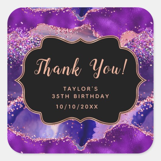 Sticker Carré Séquins rose pourpre foncé Agate Anniversaire Merc (Devant)