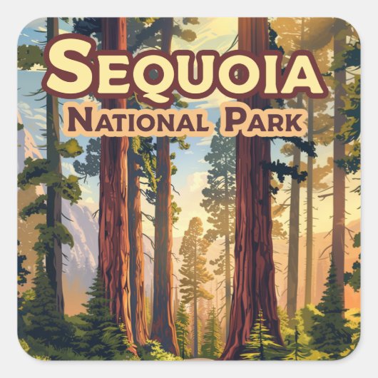 Sticker Carré Sequoia National Park California Tree Retro (Devant)