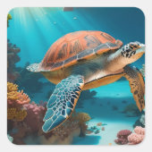 Sticker Carré Serene 3D Sea Turtle dans Ocean Tranquille Marine  (Devant)