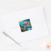 Sticker Carré Serene 3D Sea Turtle dans Ocean Tranquille Marine  (Enveloppe)