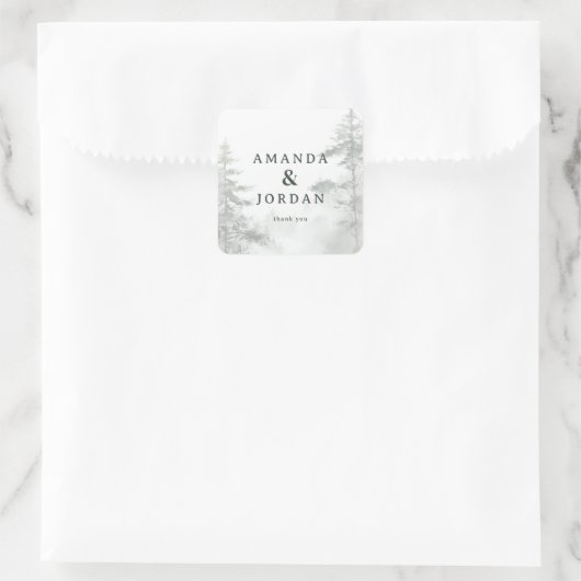 Sticker Carré Serene Gray Misty Forest Scene (Sac)