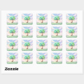 Sticker Carré Serene Green Tree and Pastel Clouds (Feuille)
