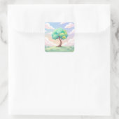 Sticker Carré Serene Green Tree and Pastel Clouds (Sac)