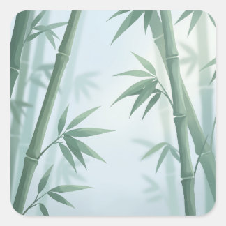 Sticker Carré Serene Minimalist Bamboo in Morning Mist