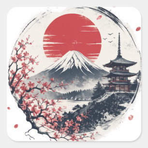 Sticker Carré Sérénité du coucher de soleil sur le mont Fuji – A