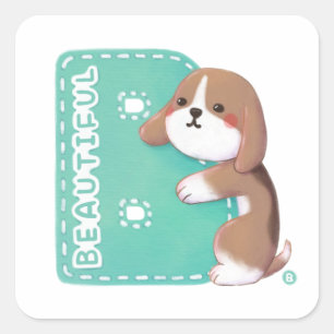 Sticker Carré Série Alphabet : "B" Belle illustration Beagle