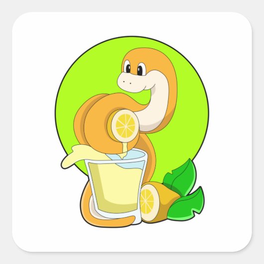 Sticker Carré Serpent avec verre de jus de citron (Devant)