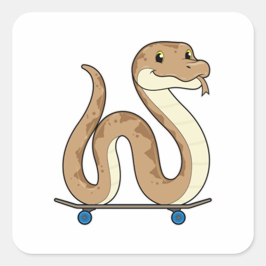 Sticker Carré Serpent comme patineur avec skateboard (Devant)