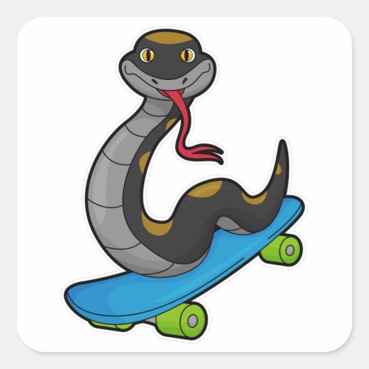Sticker Carré Serpent comme patineur avec skateboard (Devant)