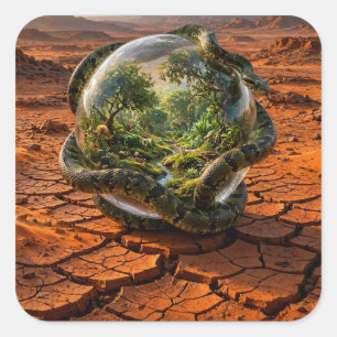 Sticker Carré Serpent & l'Orbe d'Eden Paysage Surréaliste de Rêv