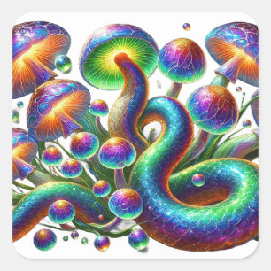 Sticker Carré Serpents et champignons psychédéliques