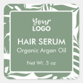 Sticker Carré Sérum minimal vert botanique tropical pour les che (Devant)