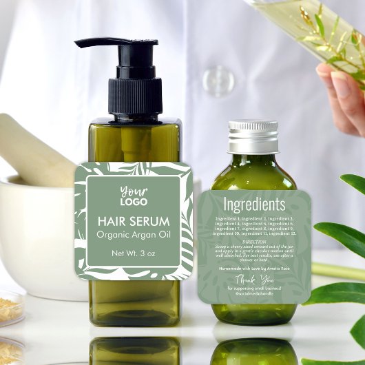 Sticker Carré Sérum minimal vert botanique tropical pour les che