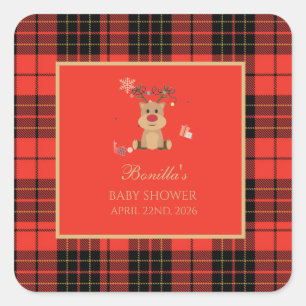 Sticker Carré Serviettes de Baby Shower Vintage Rouge Foncé
