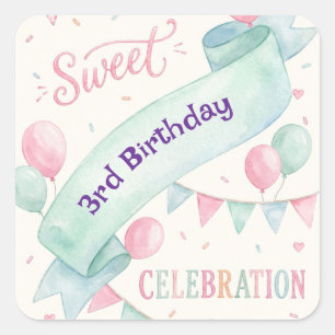 Sticker Carré Serviettes pour fête d'anniversaire Candyland avec