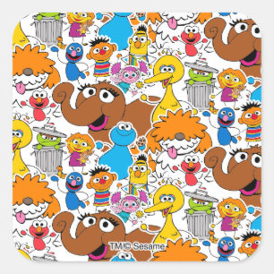 Sticker Carré Sesame Street Pals Doodley Motif