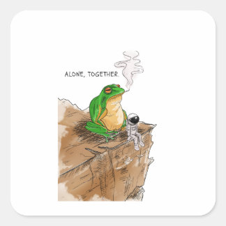 Sticker Carré Seul, Ensemble – Solitude Cosmique Astronaute et