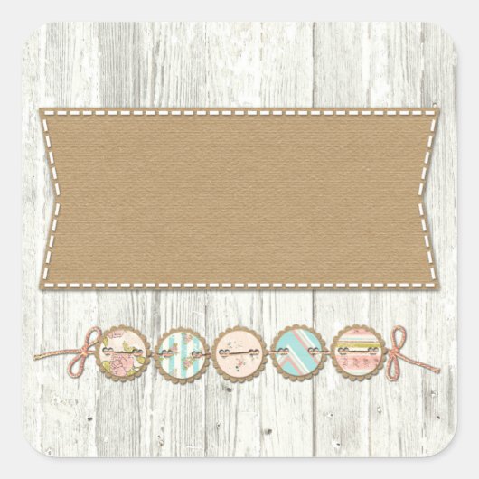 Sticker Carré Shabby Chic Bunting sur bois peint blanc rustique (Devant)
