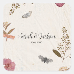 Sticker Carré Shabby Chic Mariage Pressé Fleurs