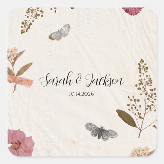 Sticker Carré Shabby Chic Mariage Pressé Fleurs (Devant)