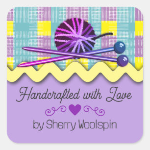 Sticker Carré Shabby chic tricot crochet boule de fil plaid