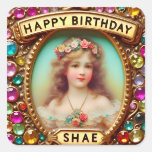 Sticker Carré SHAE ~ JOYEUX ANNIVERSAIRE ~ Vintage fille ~