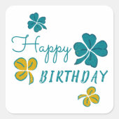 Sticker Carré Shamrock de trèfle à quatre feuilles Joyeux annive (Devant)