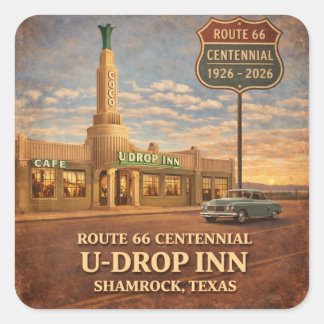 Sticker Carré Shamrock Texas Route 66 Centenaire Art Déco Couche