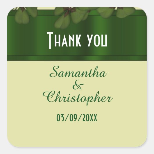 Sticker Carré Shamrock vert irlandais merci (Devant)