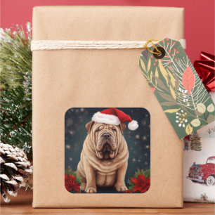 Sticker Carré Shar Pei Chien dans Noël de neige