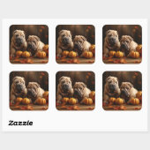 Sticker Carré Shar Pei Chiot Automne Citrouille de plaisir (Feuille)