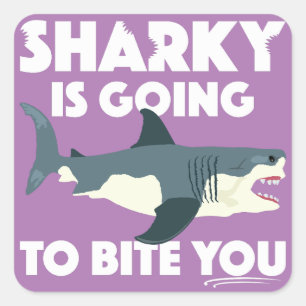 Sticker Carré Sharky Va Vous Bite Design - Bouton Carré