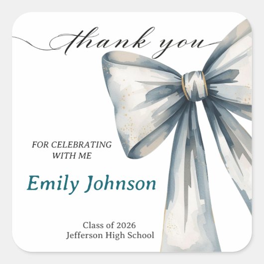 Sticker Carré She did it Graduation invitation Photo Blue Bow (Devant)