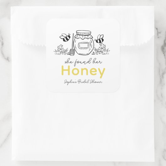 Sticker Carré She found her Honey Hand-drawn Bridal Shower (Sac)