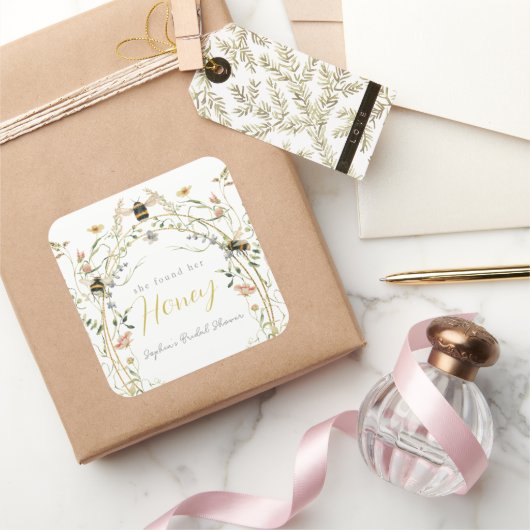 Sticker Carré She found her Honey Wildflower Bridal Shower (Cadeaux)