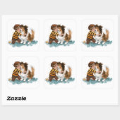 Sticker Carré Sheltie and Boy Dog Hug (Feuille)