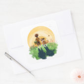 Sticker Carré Sheltie Dog and Boy Walk in Sunset (Enveloppe)