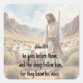 Sticker Carré Shepherd goes before them Bible Scripture (Devant)
