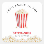 Sticker Carré She's Ready To Pop Baby Shower Popcorn (Devant)