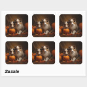 Sticker Carré Shetland Sheepdog Chiot Chiot Automne Citrouille d (Feuille)