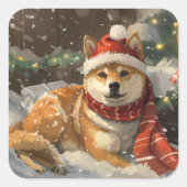 Sticker Carré Shiba Inu Chien Festive de Noël (Devant)