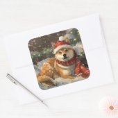 Sticker Carré Shiba Inu Chien Festive de Noël (Enveloppe)