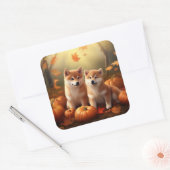 Sticker Carré Shiba Inu Chiot Automne Citrouille de plaisir (Enveloppe)