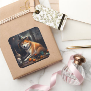 Sticker Carré Shiba Inu Citrouilles Halloween effrayant