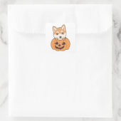 Sticker Carré Shiba Inu En Chiens Doux Citrouille Joyeux Hallowe (Sac)