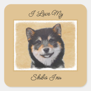 Sticker Carré Shiba Inu (Noir et Tan) Peinture - Escouade d'art 