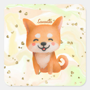 Sticker Carré Shiba Inu souriant mignon